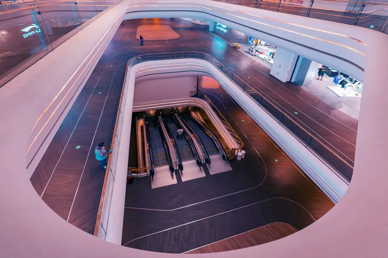 Modern shopping mall interior.